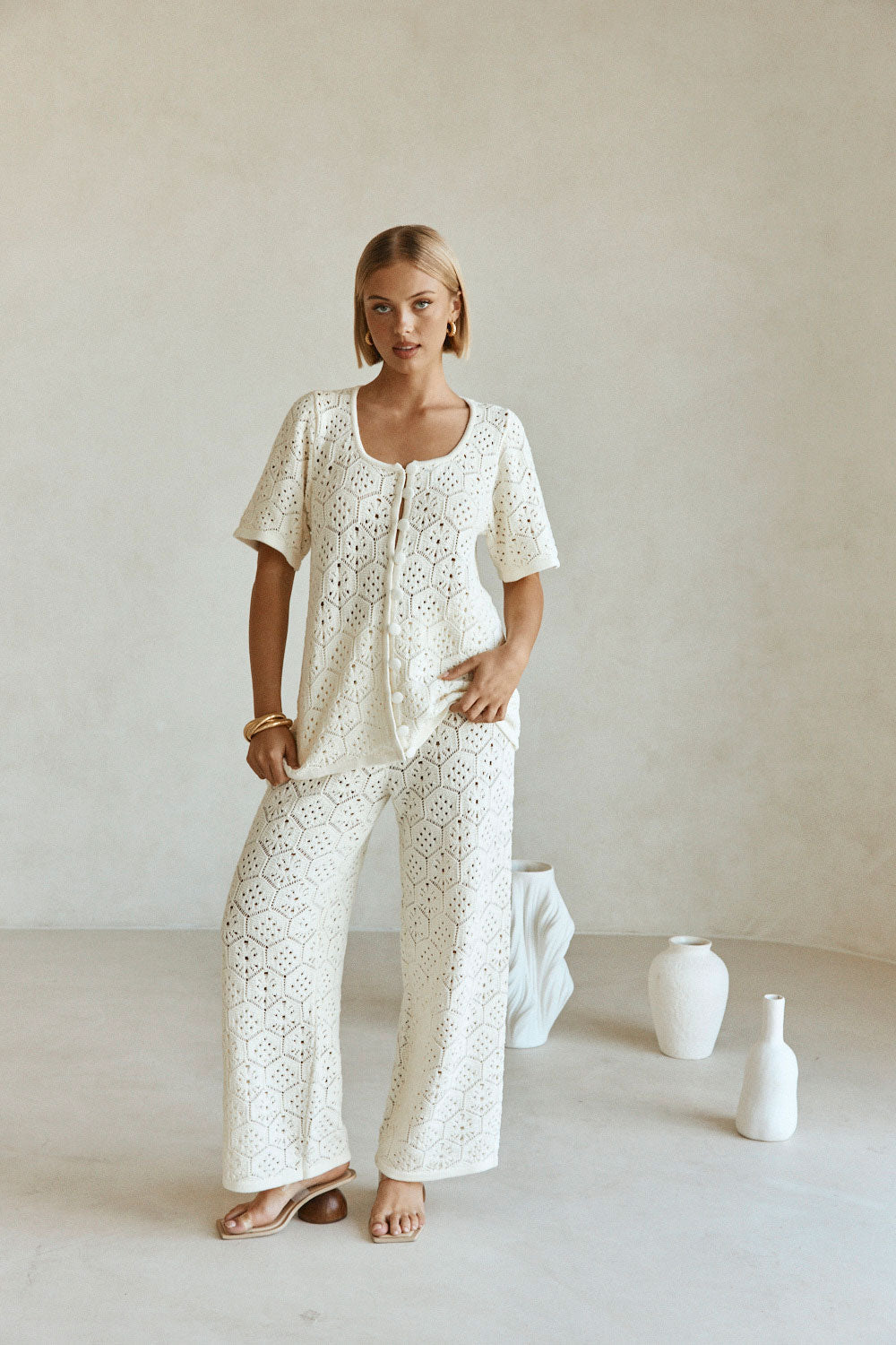 Crochet Cotton Buttoned Top