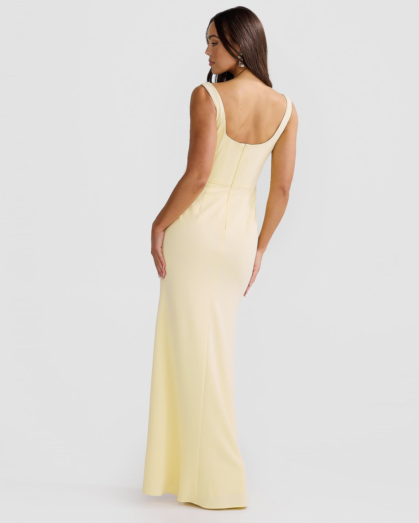Square-Neck Draped Crepe Gown