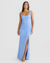 Square-Neck Draped Crepe Gown