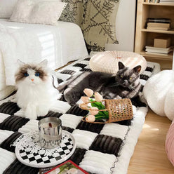 Cream Plaid Fuzzy Pet Mat