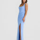 Square-Neck Draped Crepe Gown