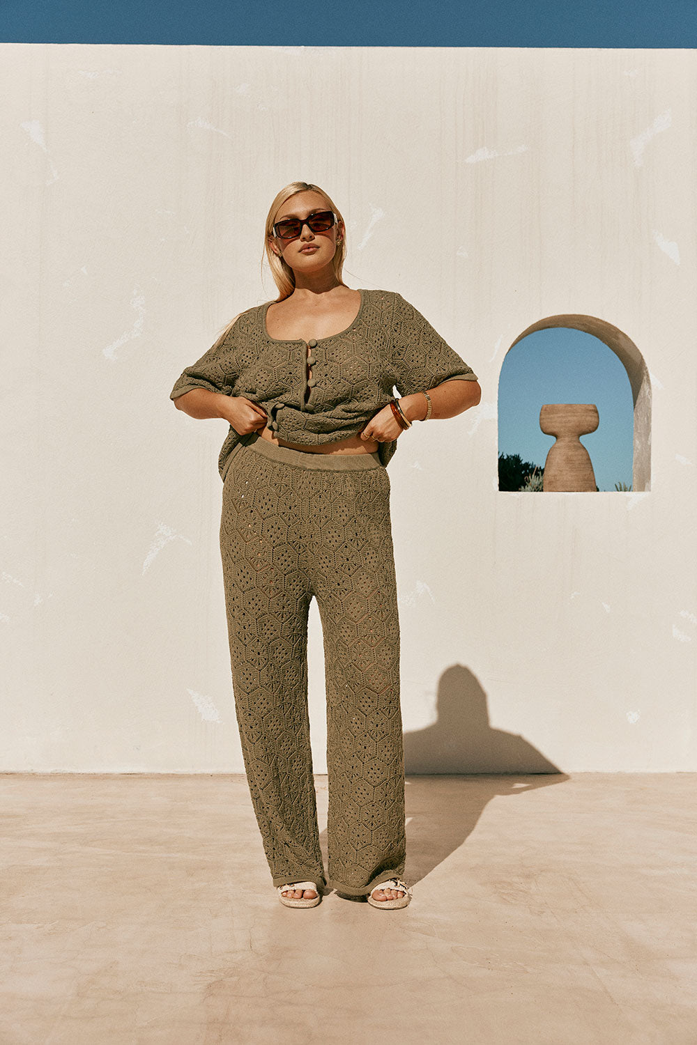 Crochet Cotton Wide-Leg Pants