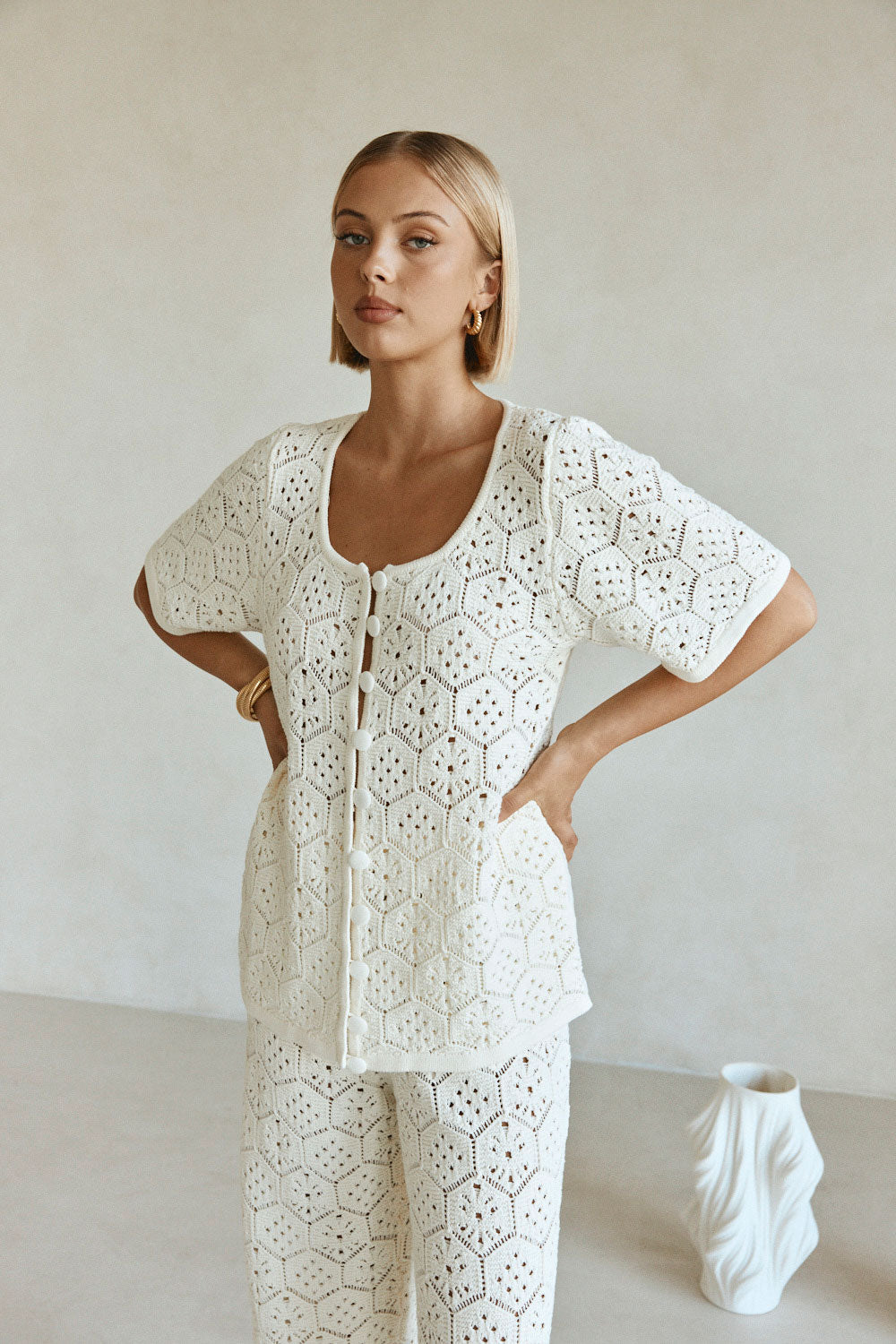 Crochet Cotton Buttoned Top