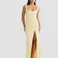 Square-Neck Draped Crepe Gown