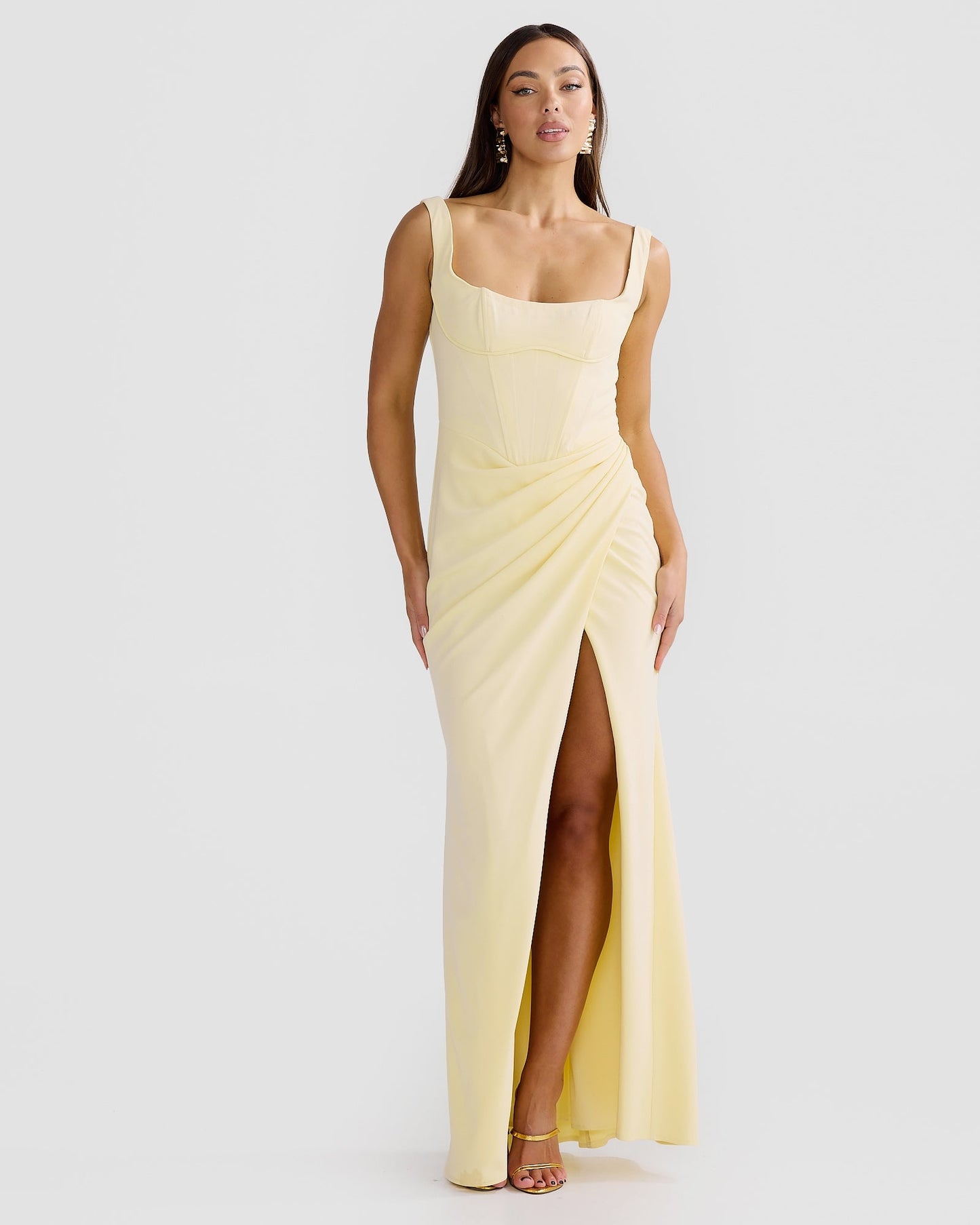 Square-Neck Draped Crepe Gown