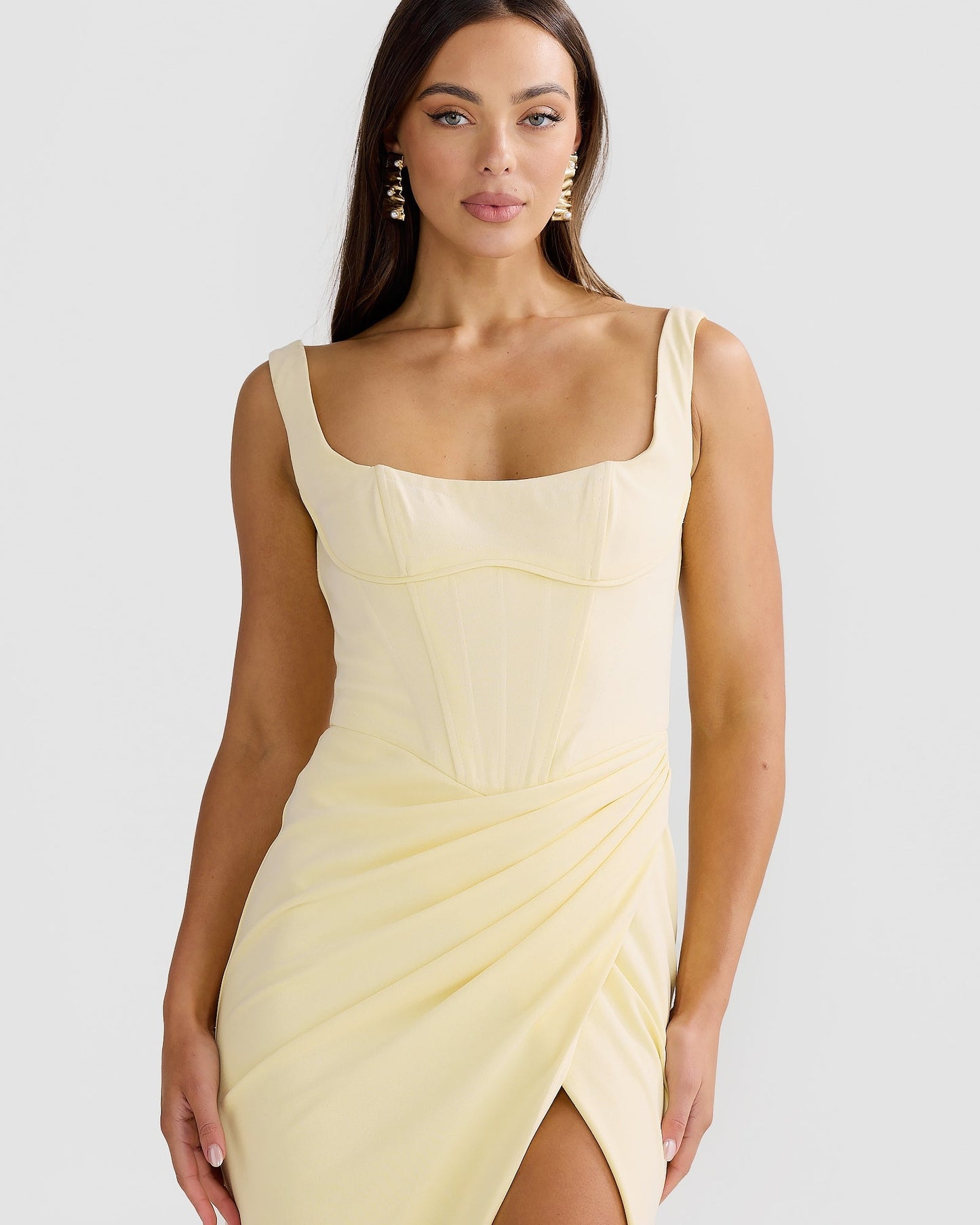 Square-Neck Draped Crepe Gown