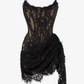 Black Lace Corset Draped Mini Dress