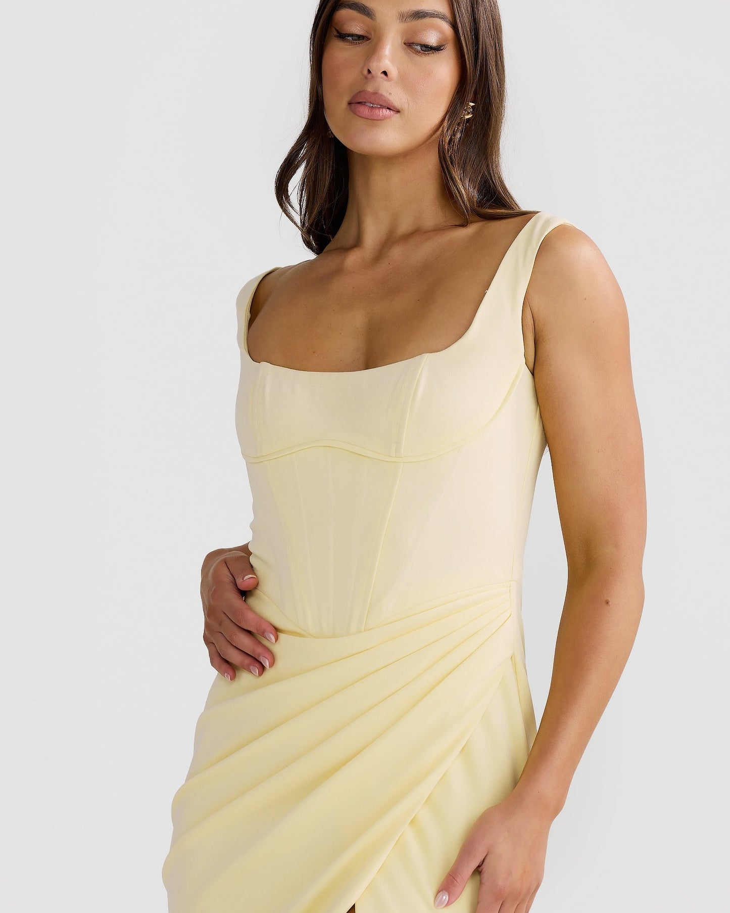Square-Neck Draped Crepe Gown
