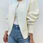 Pearl Trim Ripped Hem Cardigan