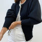 Pearl Trim Ripped Hem Cardigan