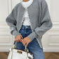 Pearl Trim Ripped Hem Cardigan