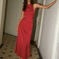 Cowl Neck Satin Back Cross Long Dress