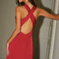 Cowl Neck Satin Back Cross Long Dress