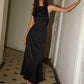 Cowl Neck Satin Back Cross Long Dress