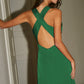 Cowl Neck Satin Back Cross Long Dress