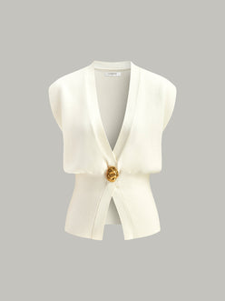V-Neck Buttoned Detail Sweater Vest