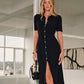 Metal Button Collar Midi Dress