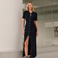 Metal Button Collar Midi Dress