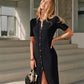 Metal Button Collar Midi Dress