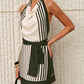 Striped Halter Cowl-Neck Zipper Short Dress