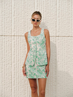 Jacquard Square-Neck Decor-Pockets Skirt Set