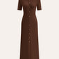 Metal Button Collar Midi Dress