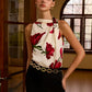 Floral Print Sleeveless Blouse with Knot Detail