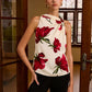 Floral Print Sleeveless Blouse with Knot Detail