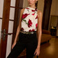 Floral Print Sleeveless Blouse with Knot Detail
