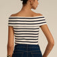 Striped Off-Shoulder Cross Knit Top