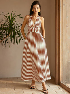Stripe Backless Pockets Dress
