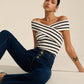 Striped Off-Shoulder Cross Knit Top