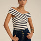 Striped Off-Shoulder Cross Knit Top