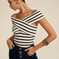 Striped Off-Shoulder Cross Knit Top