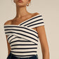 Striped Off-Shoulder Cross Knit Top