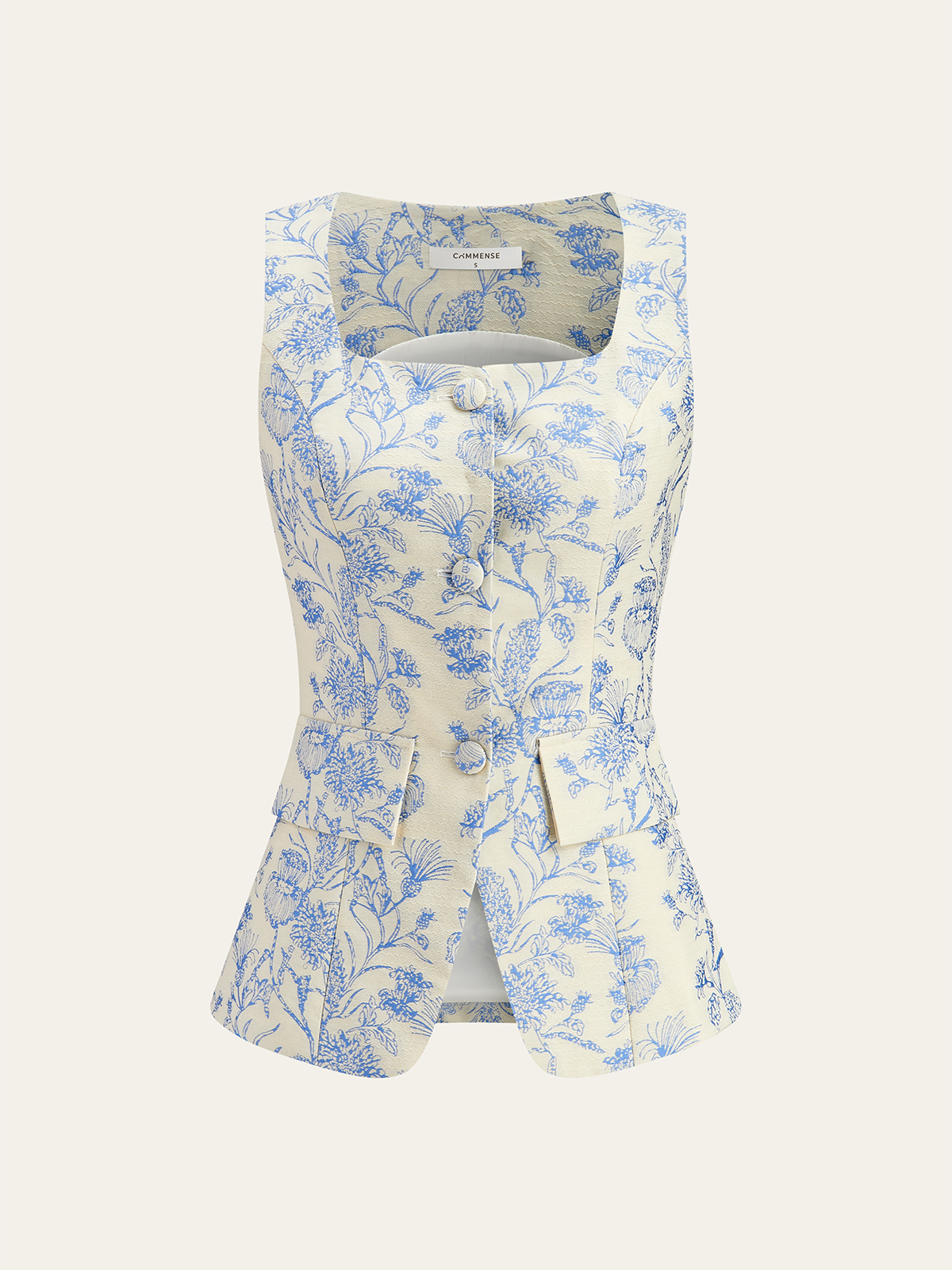 Jacquard Square-Neck Decor-Pockets Skirt Set