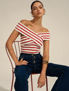 Striped Off-Shoulder Cross Knit Top