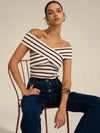 Striped Off-Shoulder Cross Knit Top