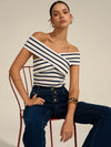 Striped Off-Shoulder Cross Knit Top