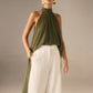 Semi-Sheer Halter-Neck Chiffon Long Top