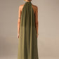 Semi-Sheer Halter-Neck Chiffon Long Top