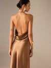 Satin Halter-Neck Backless Maxi Dress
