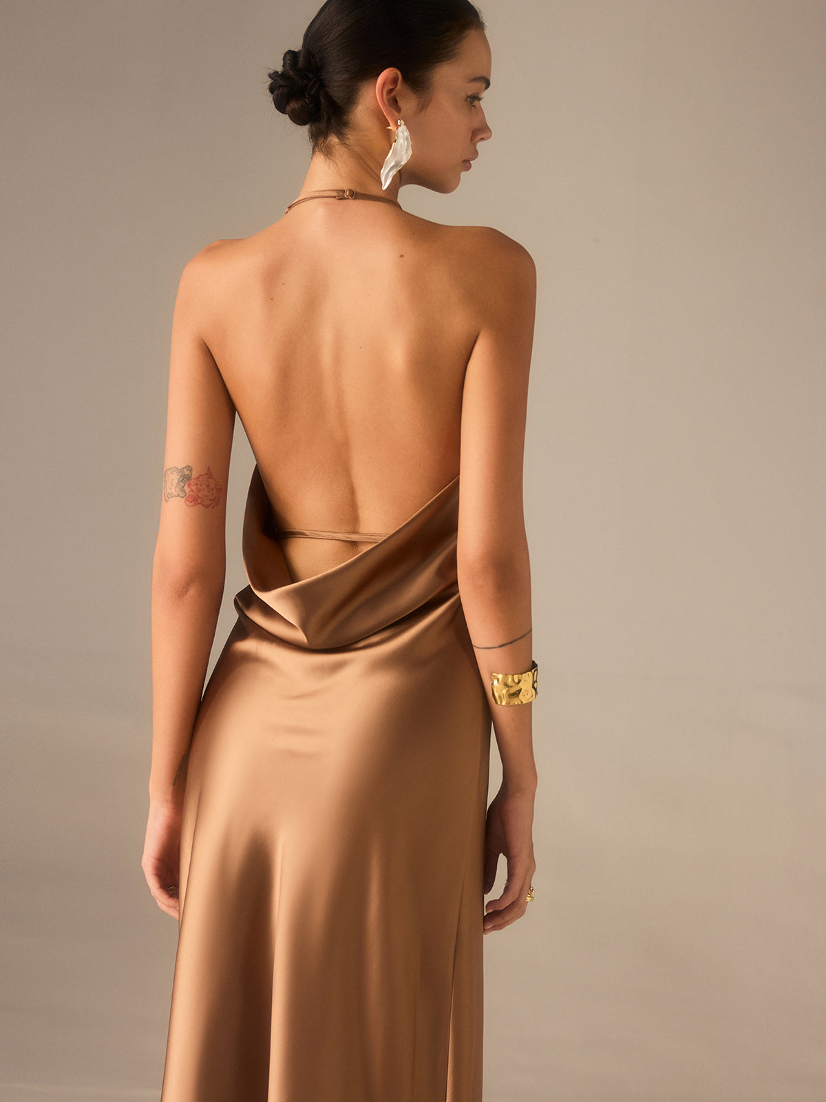 Satin Halter-Neck Backless Maxi Dress