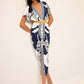 Printed Deep V-Neck Midi Dress Without Belt