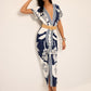 Printed Deep V-Neck Midi Dress Without Belt