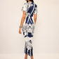 Printed Deep V-Neck Midi Dress Without Belt