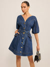 Pocketed Belted Denim Dress