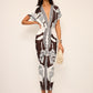 Printed Deep V-Neck Midi Dress Without Belt