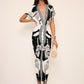 Printed Deep V-Neck Midi Dress Without Belt