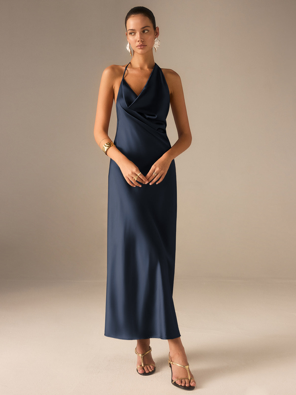 Satin Halter-Neck Backless Maxi Dress